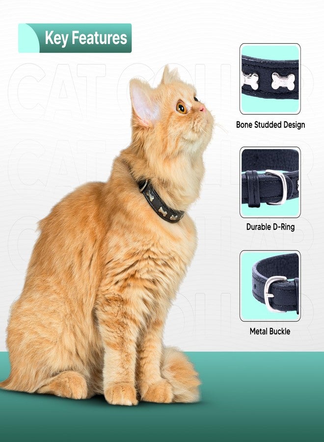 ADIL'S Adil’S Leather Cat Collar - Stylish Six Bone Studded Design, Breakaway Soft pet Collar, Adjustable Metal Buckle with Strong D-Ring for Leash attachments,Comfortable & Secure (Black) - Image 5